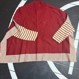 Red and Beige Striped Bat Wing Sweater